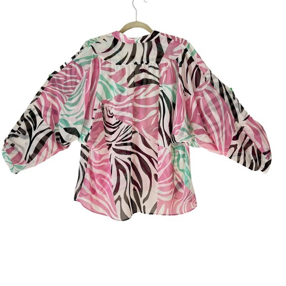 NEW Zara Semi Sheer Pink Zebra Pattern Blouse Top- Size M Oversized - Picture 10 of 16